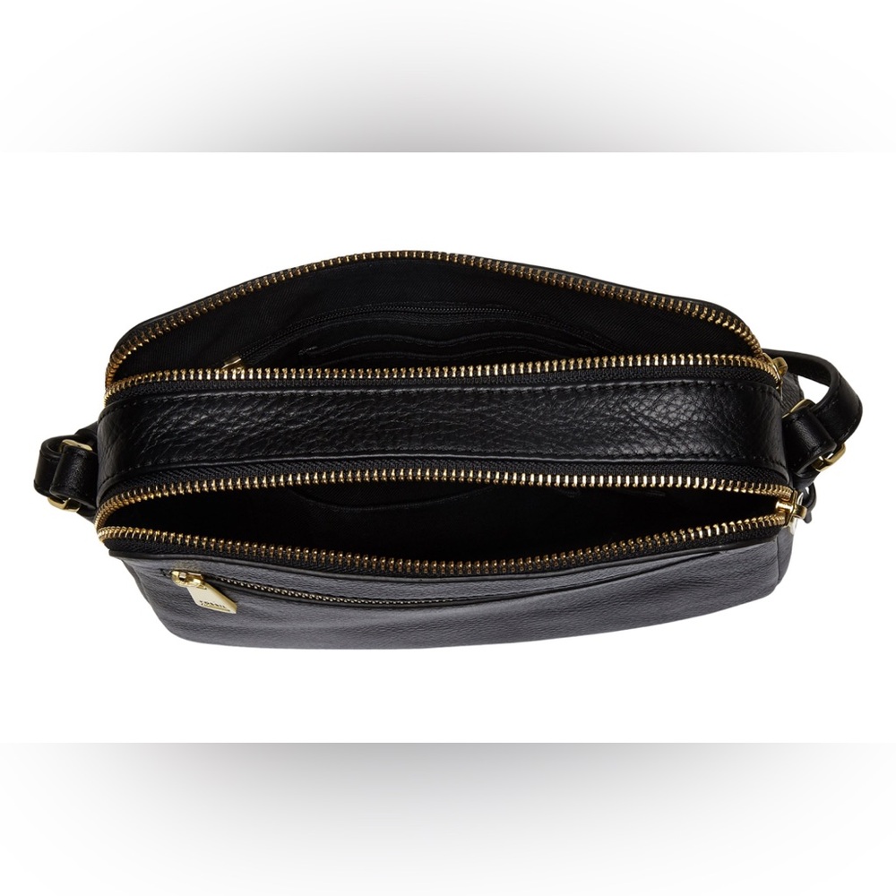 Fossil Black piper toaster pebbled Leather Crossbody with Gold Accents - Picture 5 of 16